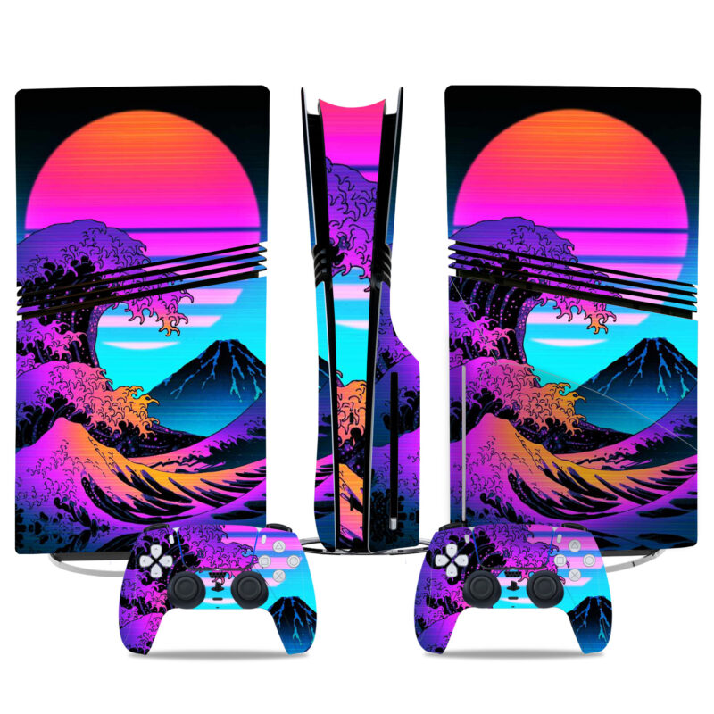 Vibrant Sunset Wave PS5 Pro Skin Sticker – High-Quality Protective Decal For Console & Controllers – Unique Gaming Design