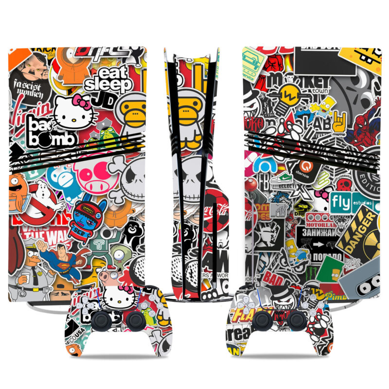 Custom PS5 Pro Skin Sticker – Cool Sticker Bomb Design For Console And Controllers - Durable And Stylish Protection