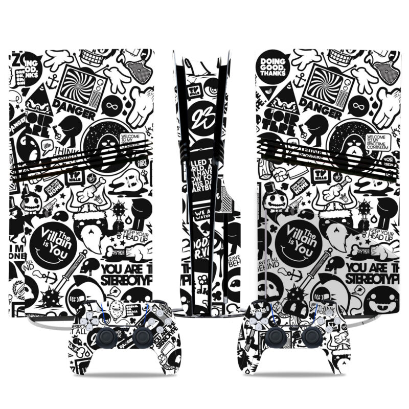 Black And White PS5 Pro Skin Sticker – Unique Graffiti Design For Console And Controllers