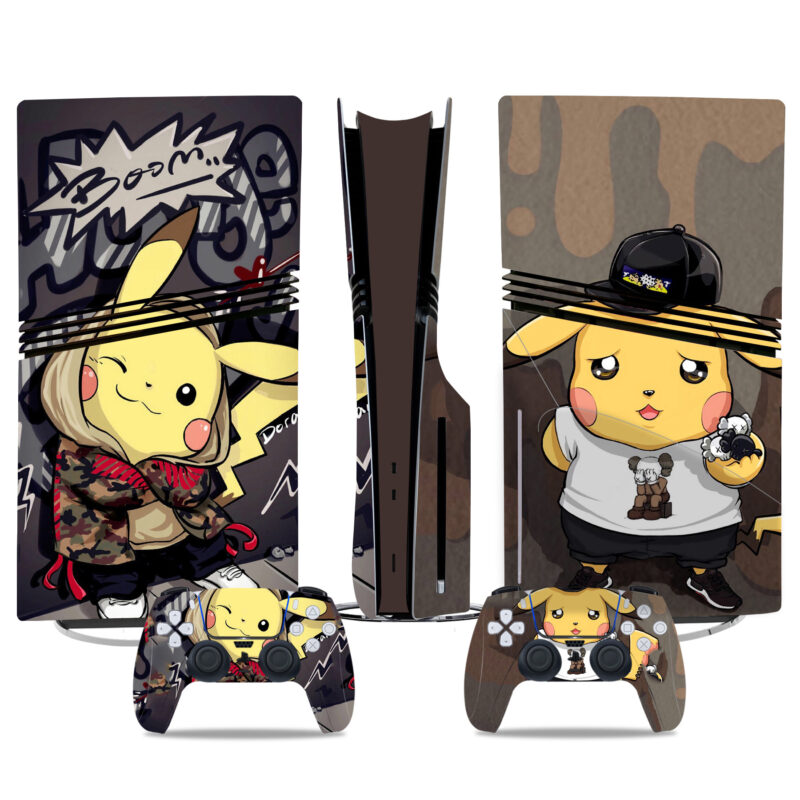 Custom Pikachu PS5 Pro Skin Sticker Set – Unique Vinyl Wrap For Console And Controllers, Trendy Design For Gamers