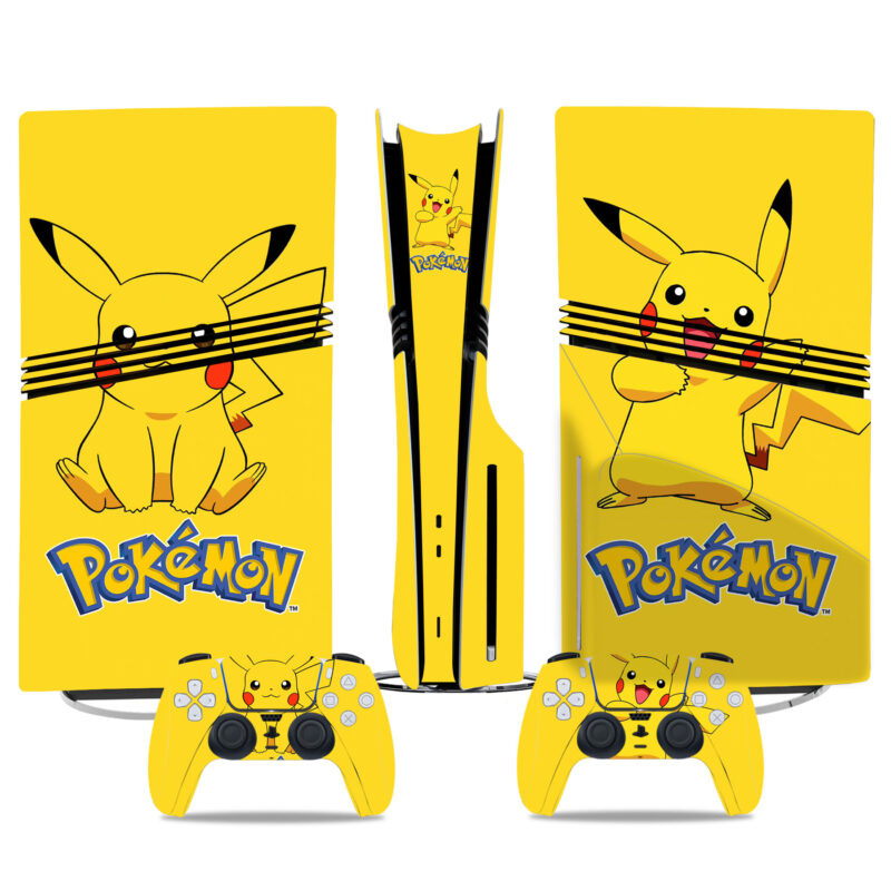 Bright Pikachu Pokémon PS5 Pro Skin Sticker Set – Custom Vinyl Wrap For Console And Controllers, Perfect For Pokémon Fans