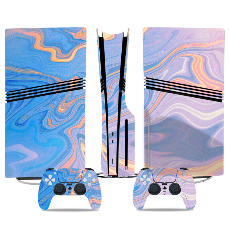 Stylish PS5 Pro Skin Sticker – Blue And Purple Marble Swirl Design For Console And Controller Customization