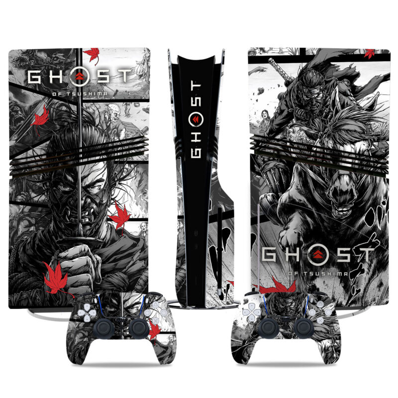 Ghost Of Tsushima Manga-Style PS5 Pro Skin Sticker: Unique Console And Controller Decal For PlayStation Enthusiasts And Art Lovers