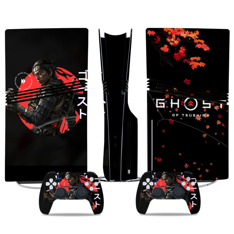 Ghost Of Tsushima PS5 Pro Skin – Premium Console And Controller Wrap With Stunning Samurai Art And Fall Leaves Design