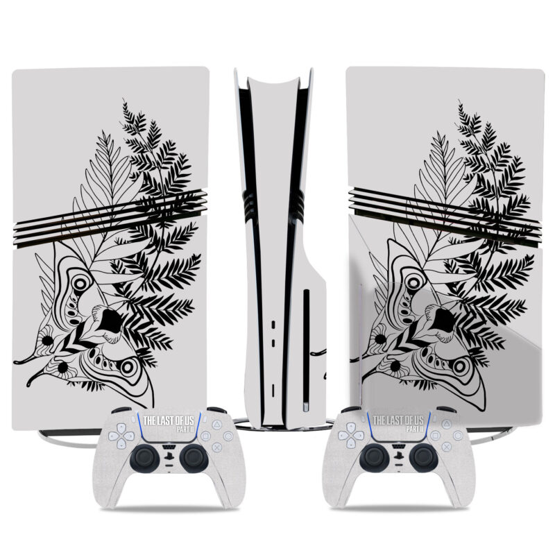 Stylish PS5 Pro Skin Sticker - The Last Of Us Part II Design With Moth And Fern Artwork For Console And Controllers