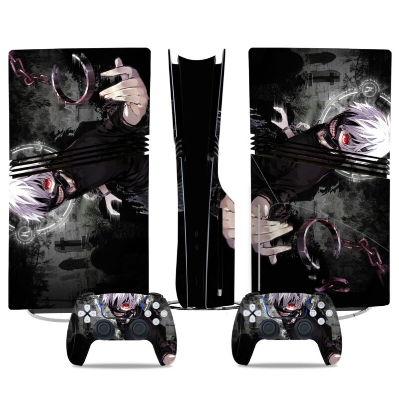 Anime-Inspired PS5 Pro Skin Sticker - Dark Tokyo Ghoul Design Featuring Kaneki Ken For Console And Controller Customization