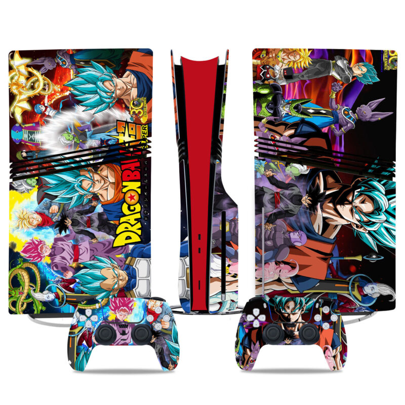 Dragon Ball Super PS5 Pro Skin Sticker – Vibrant Goku Blue & Villains Design For Console & Controllers