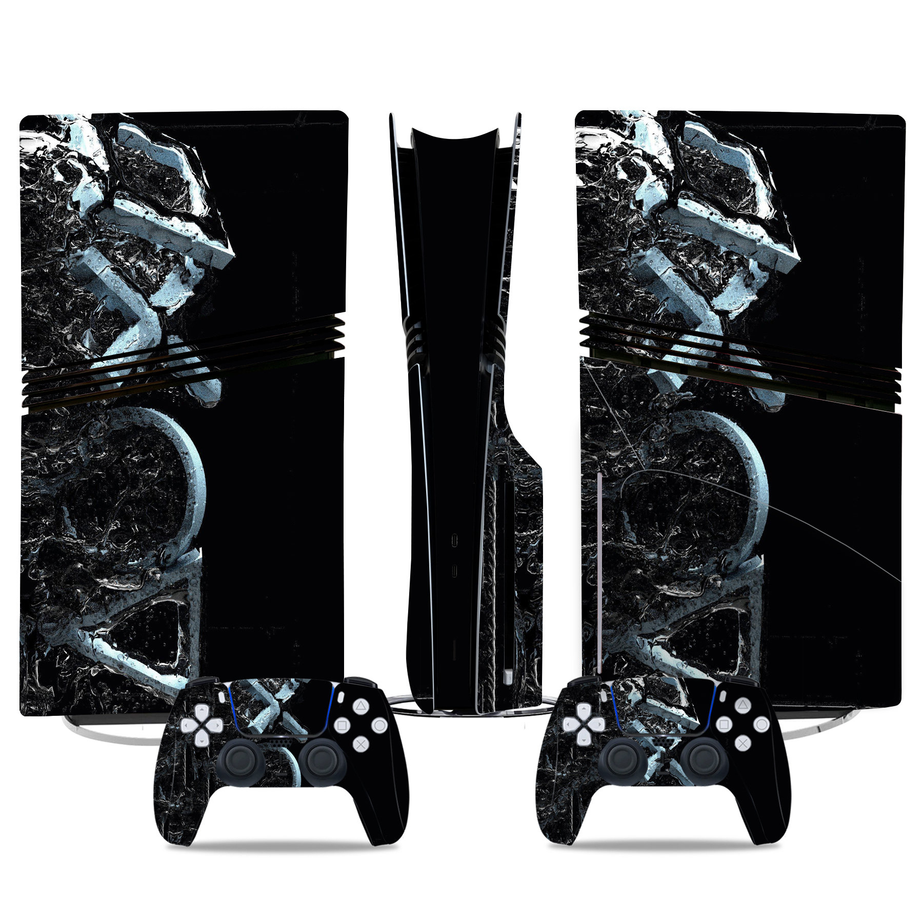 Striking Black & Silver PS5 Pro Skin Sticker – Sleek Design For Console & Controllers