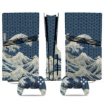 Elegant Hokusai Wave PS5 Pro Skin Sticker – Stunning Console & Controller Wrap
