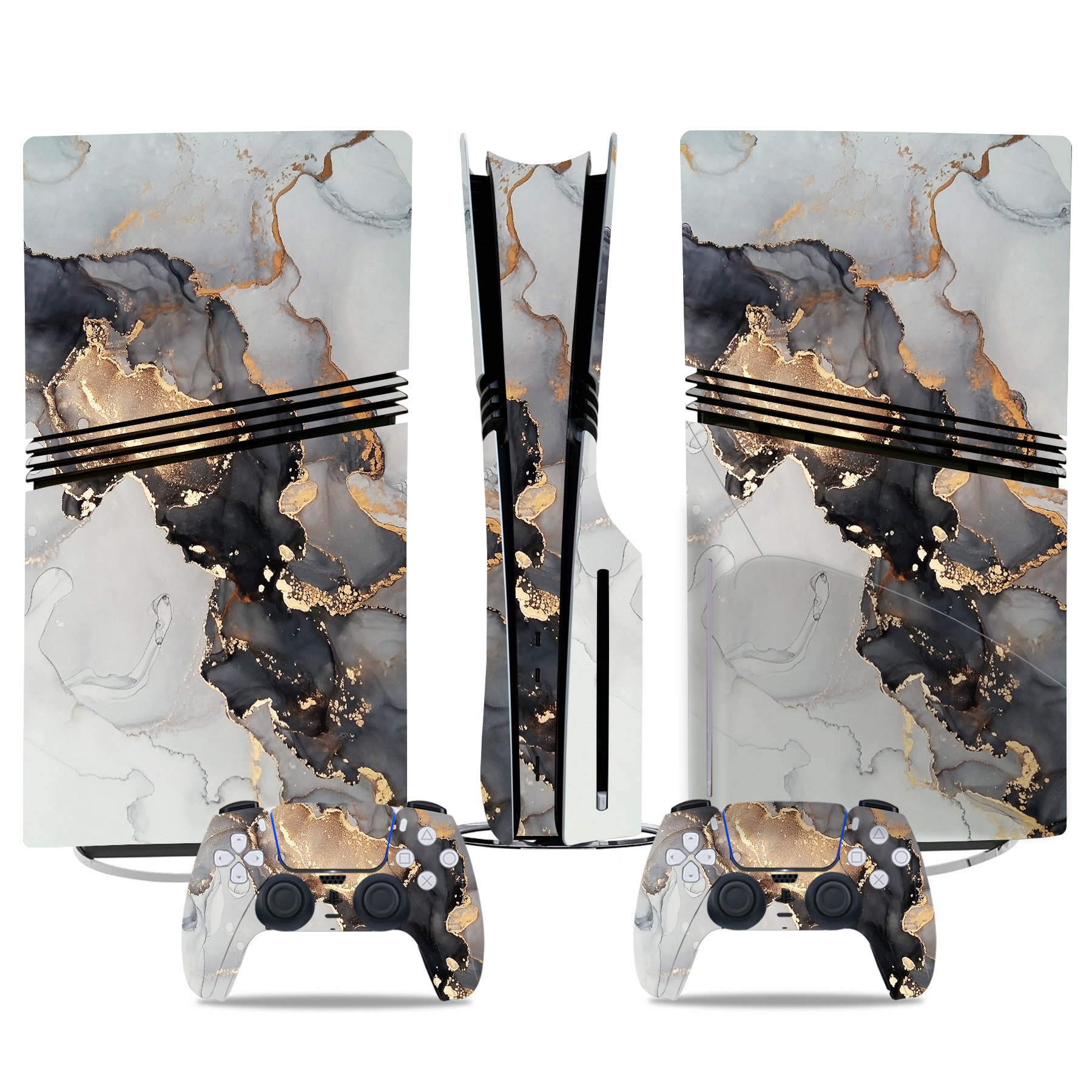 Luxury Marble & Gold PS5 Pro Skin Sticker – Elegant Console And Controller Wrap