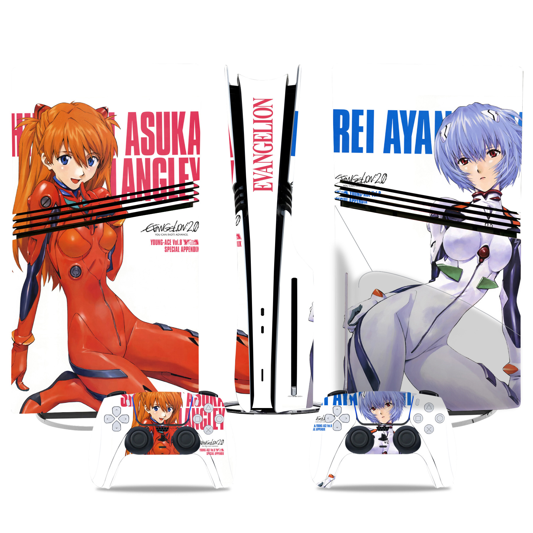 Neon Genesis Evangelion PS5 Pro Skin Sticker - Asuka Langley & Rei Ayanami Design For Console & Controller Customization