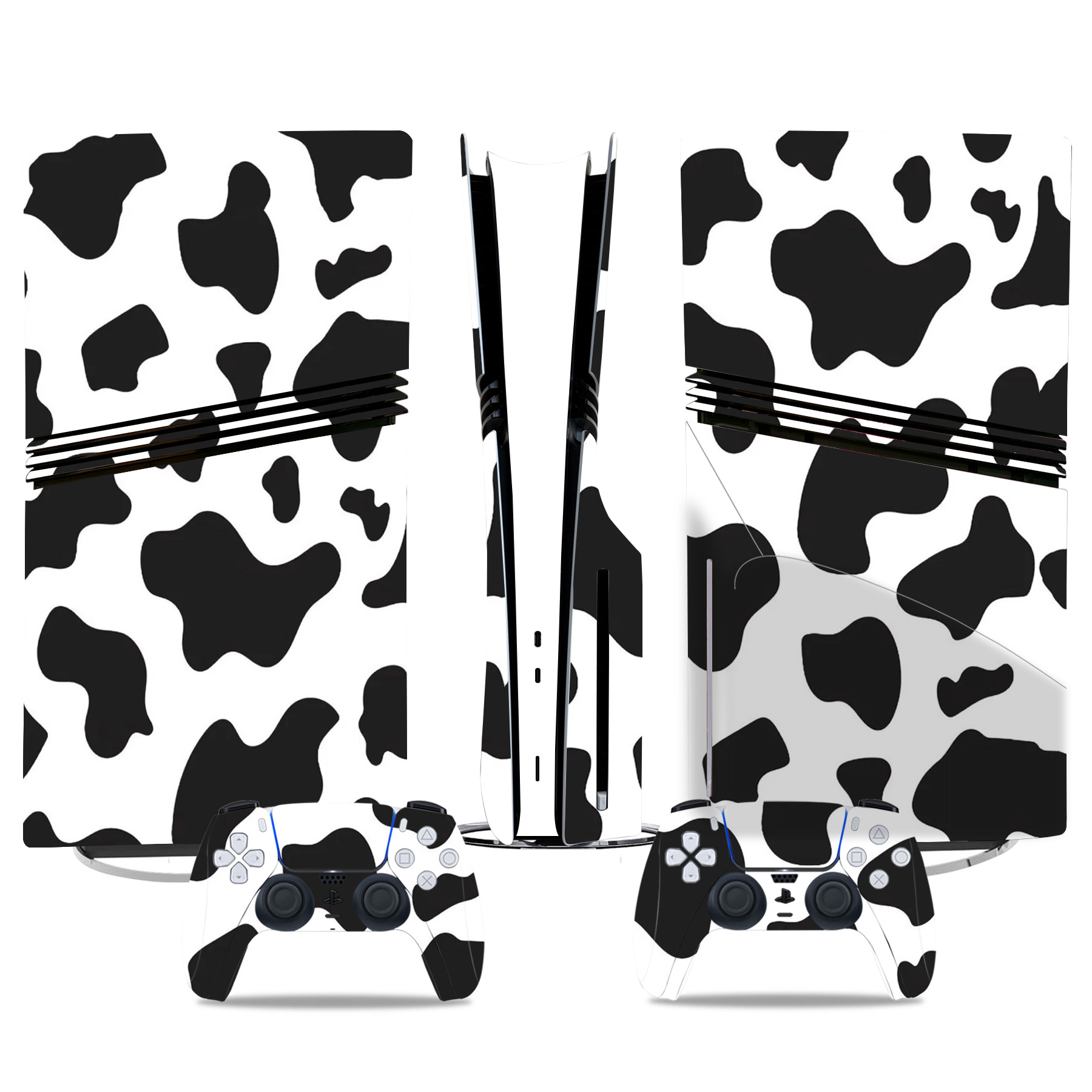 PS5 Pro Skin Sticker - Classic Black And White Cow Print With Matching Controller Decals For A Fun Gaming Look