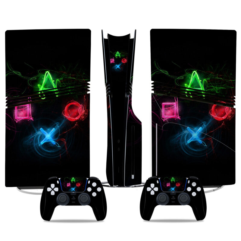 PS5 Pro Skin Sticker With Neon Gamepad Design - Premium Console And Controller Wrap For Gamers