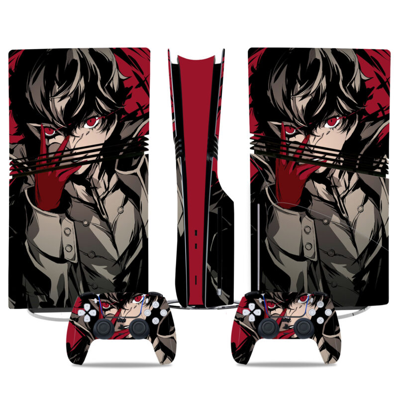 Stylish Persona-Inspired PS5 Pro Skin Sticker With Matching Controller Decals – Red & Black Gaming Console Design