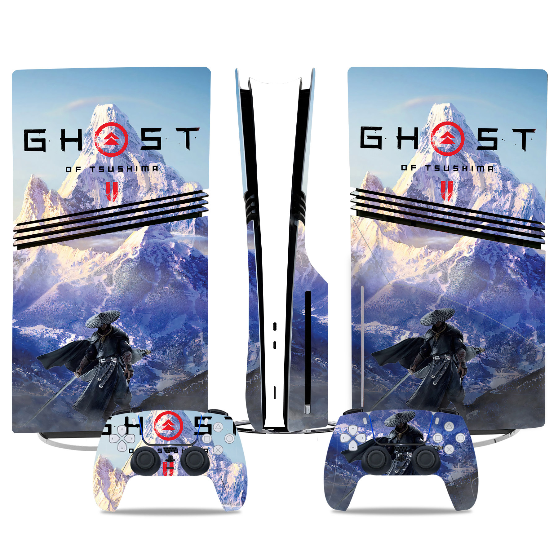 Ghost Of Tsushima PS5 Pro Skin Sticker With Snowy Mountain Design – Elegant Console Wraps And Matching Controller Skins