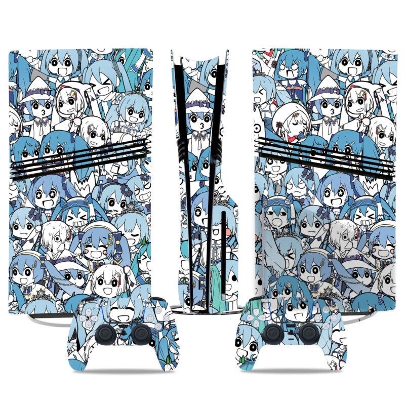 Hatsune Miku Cute Character Collage PS5 Pro Skin Sticker – Fun Console & Controller Wrap