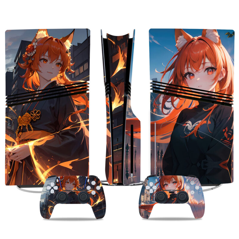 Stunning Anime Fox Girl PS5 Pro Skin Sticker – Custom Console & Controller Wrap
