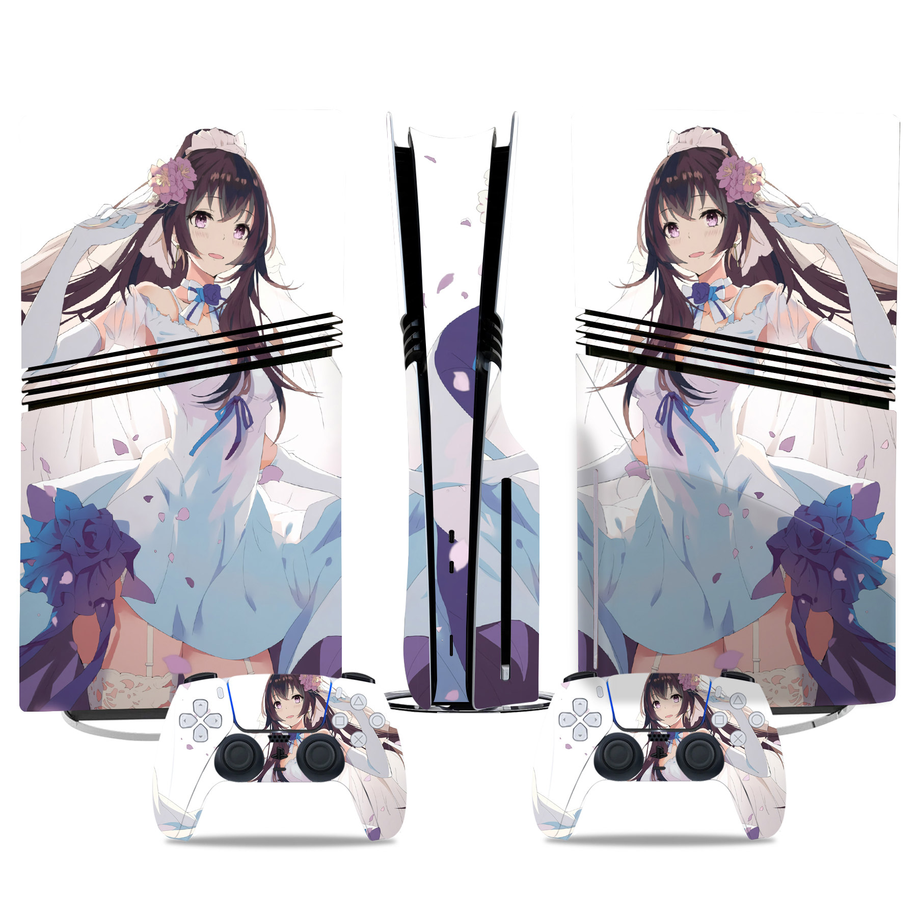 Elegant Anime Bride PS5 Pro Skin Sticker – Gorgeous Console And Controller Wrap