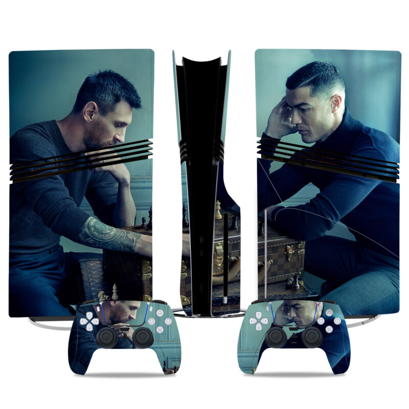 Iconic Messi Vs Ronaldo Chess Match PS5 Pro Skin Sticker – Premium Console & Controller Design