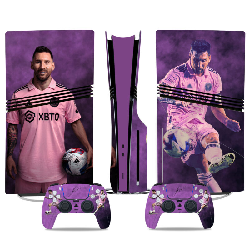 Purple Messi PS5 Pro Skin Sticker – Vibrant Console & Controller Wrap Design