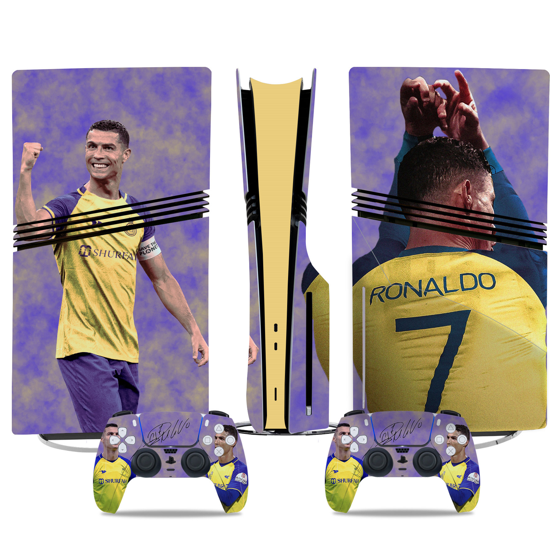 Golden Ronaldo PS5 Pro Skin Sticker – High-Quality Console & Controller Wrap