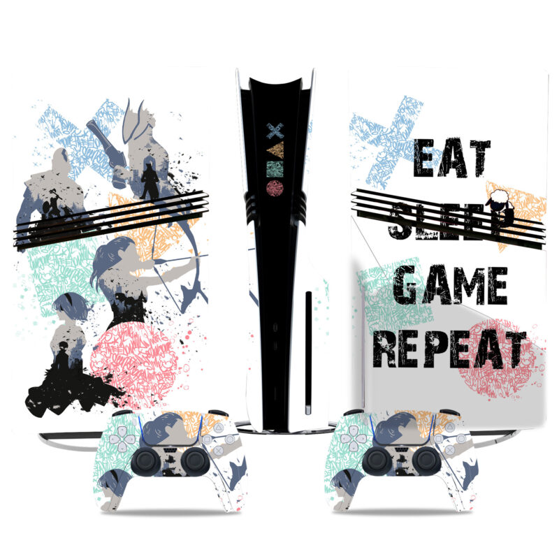 Stylish Eat Sleep Game Repeat PS5 Pro Skin Sticker – Unique Console & Controller Wrap