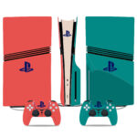 Red and Teal Dual-Tone PS5 Pro Skin Sticker – Elegant Console & Controller Wrap