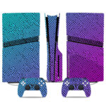 Vibrant Gradient PS5 Pro Skin Stickers - Blue And Purple Artistic Design With Matching Controller Decals For Gamers