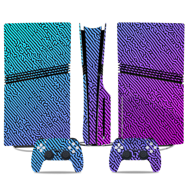 Vibrant Gradient PS5 Pro Skin Stickers - Blue And Purple Artistic Design With Matching Controller Decals For Gamers