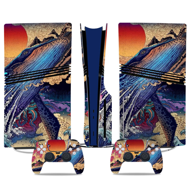 Vibrant Whale Art PS5 Pro Skin Sticker – Custom Console And Controller Wrap