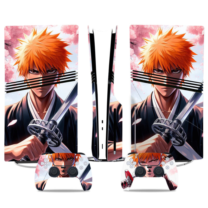 Anime Samurai PS5 Pro Skin Sticker - Vibrant Console & Controller Wraps With Cherry Blossom Theme