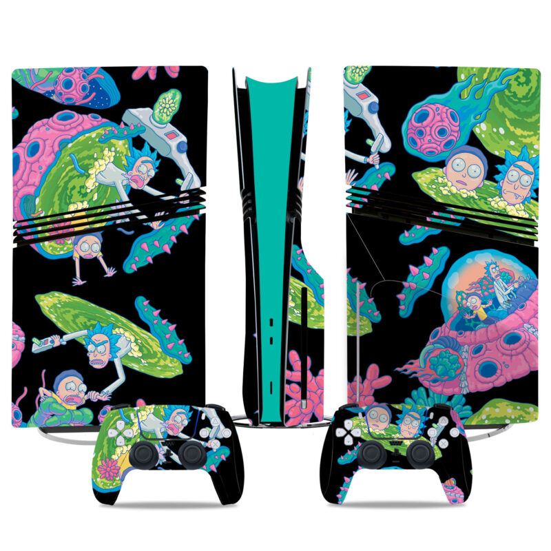 Rick And Morty PS5 Pro Skin Sticker – Vibrant Sci-Fi Design For Console & Controllers With Alien Adventure Theme