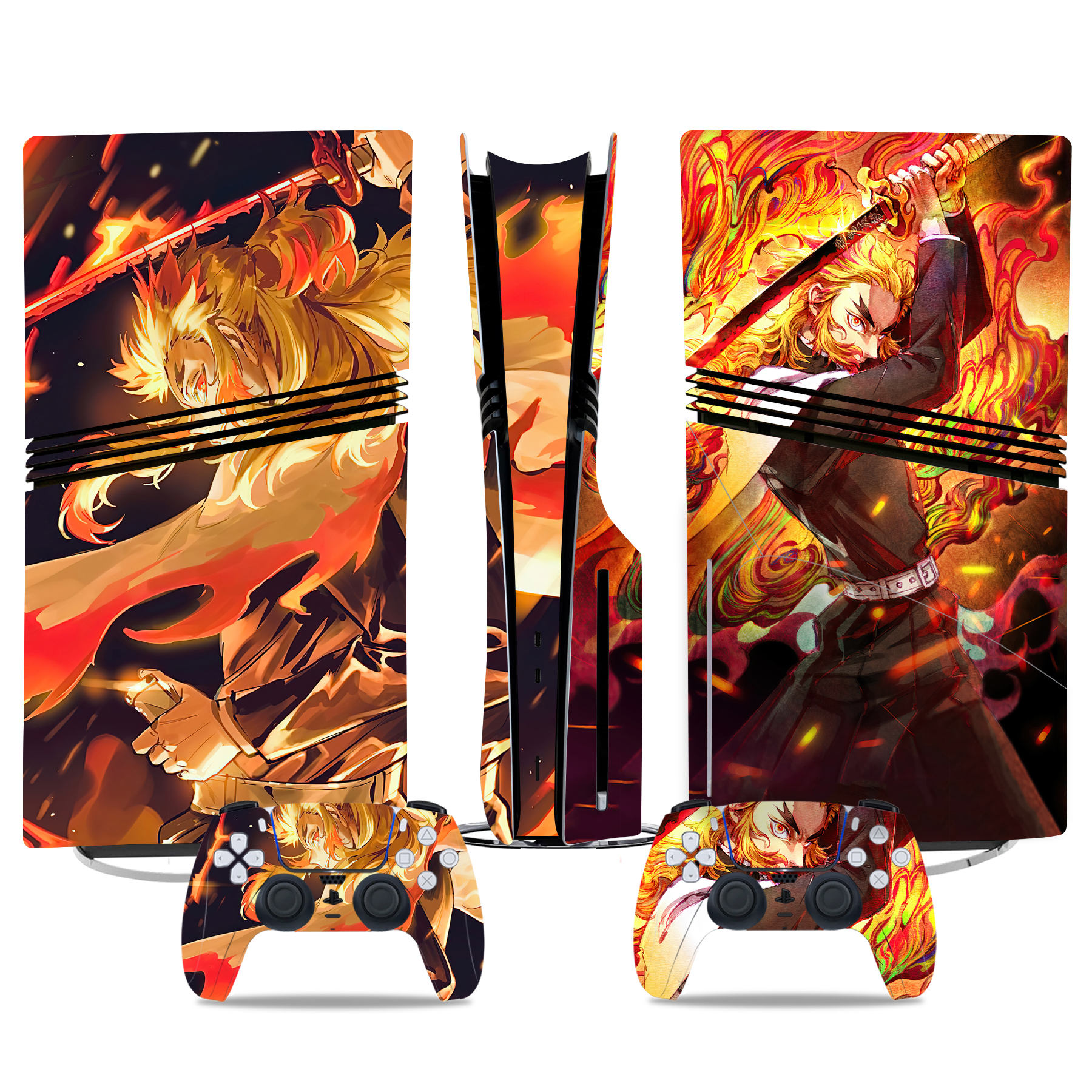 PS5 Skin Sticker - Fiery Rengoku Demon Slayer Design For Console And Controllers - Durable Vibrant And Easy To Apply