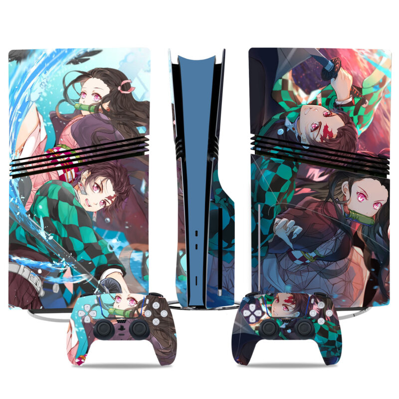 Demon Slayer PS5 Pro Skin Sticker Set - Anime Design For Console And Controllers