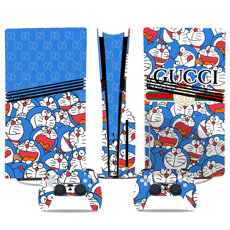 Vibrant Doraemon x Gucci PS5 Pro Skin Sticker – Custom Console & Controller Wrap