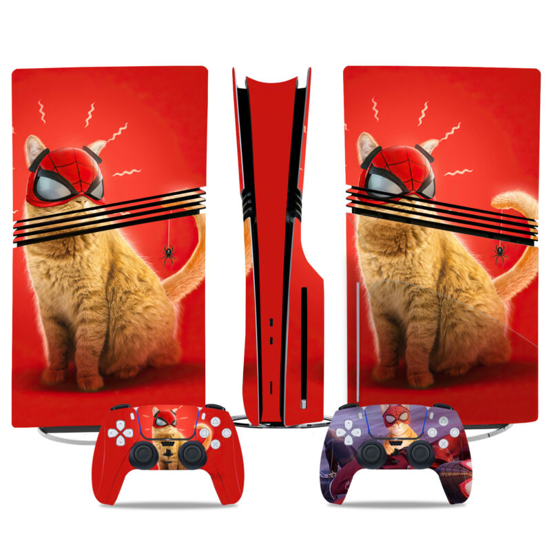 Spider-Cat PS5 Pro Skin Sticker – Adorable Heroic Console & Controller Wrap