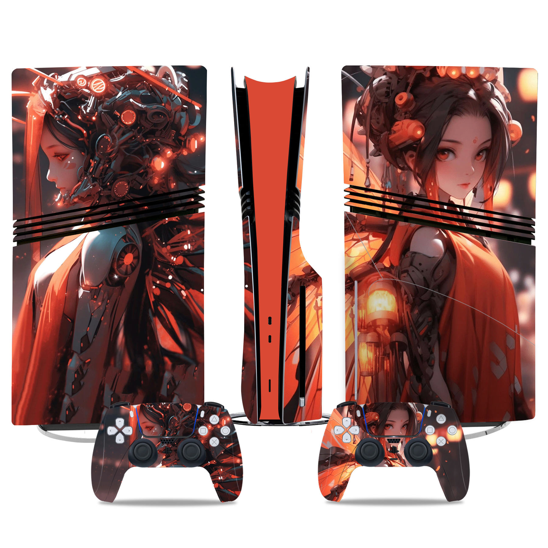 Stunning Orange Anime Girl PS5 Pro Skin Sticker– Unique Console And Controller Wrap