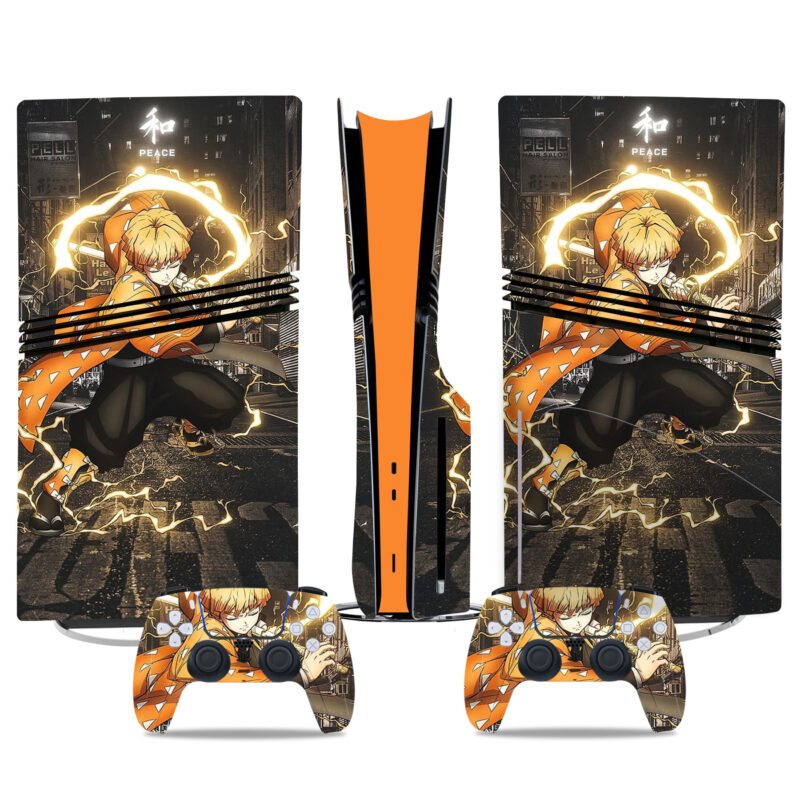 Elegant Anime Demon Slayer Zenitsu PS5 Pro Skin Sticker – Ultimate Console and Controller Wrap