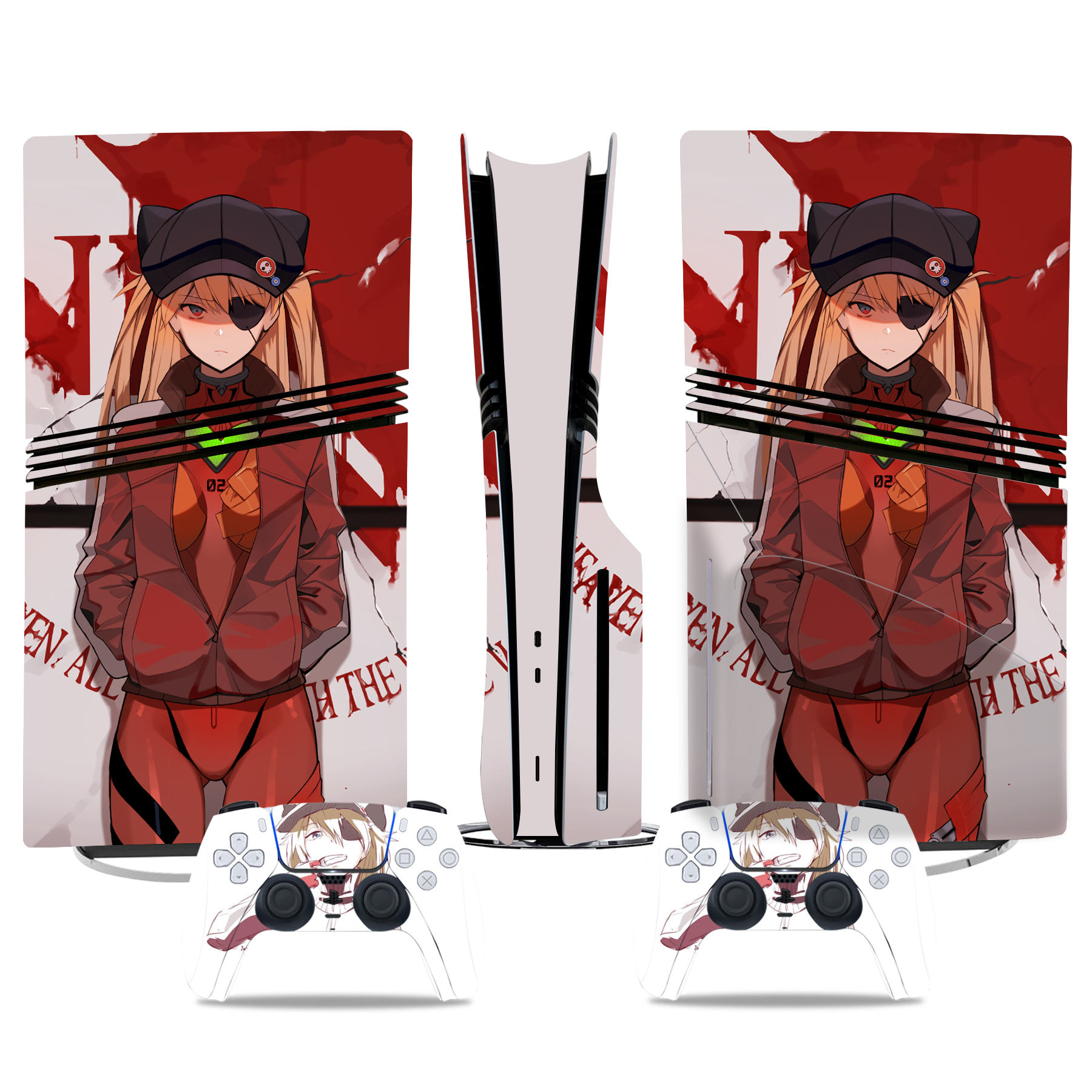 Asuka Langley Soryu PS5 Pro Skin Sticker With Controllers - Stylish Gaming Console Protection