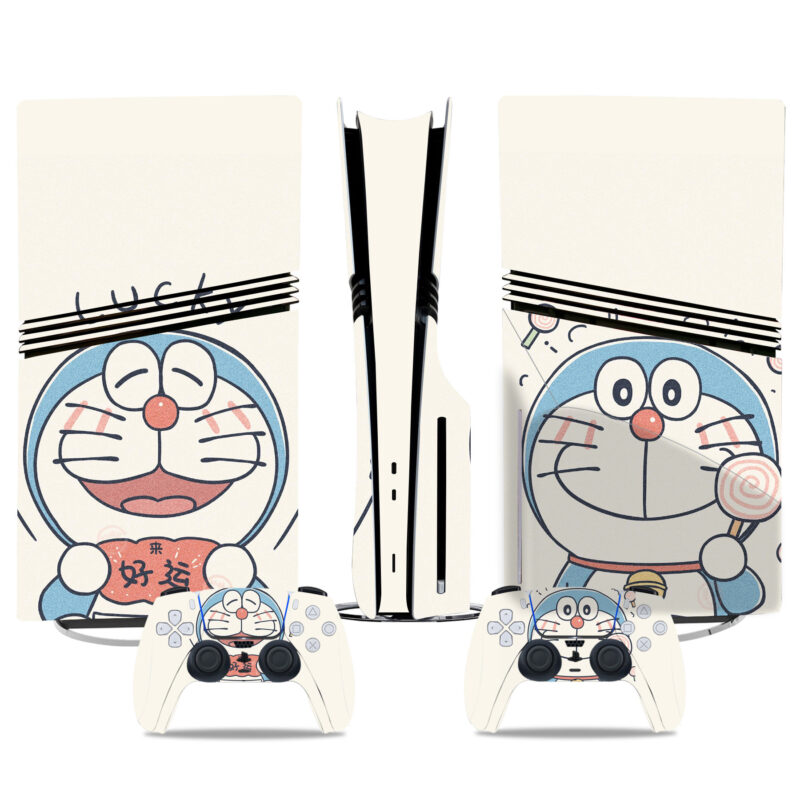 Custom Doraemon-Themed PS5 Pro Skin Sticker Set With Controller Decals - Anime Console Design