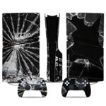 Shattered Glass Design PS5 Pro Skin Sticker – Bold Black & White Console And Controller Wrap