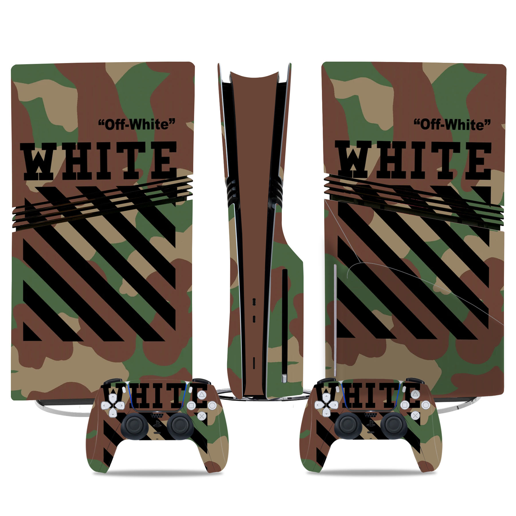Off-White Camo PS5 Pro Skin Sticker Set – Sleek Console & Controller Protection In Military Style