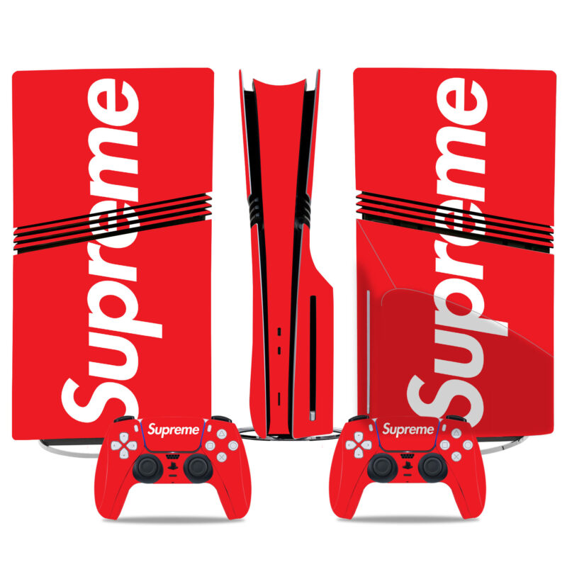 Bold Red Supreme PS5 Pro Skin Sticker – Stylish Console And Controller Wrap