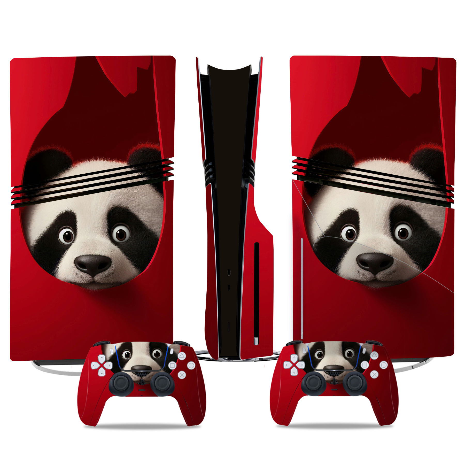 Adorable Panda Red PS5 Pro Skin Sticker – Stylish Console & Controller Wrap
