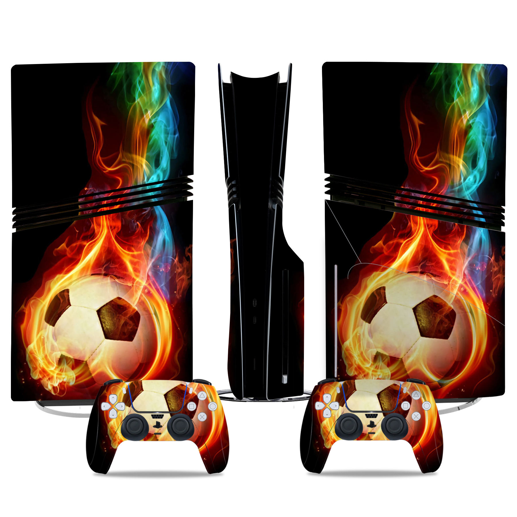 Fiery Soccer Ball PS5 Pro Skin Sticker – Dynamic Flame Design For Console & Controller