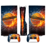 Fiery Basketball-Themed PS5 Pro Skin Sticker – Stylish Console & Controller Wrap