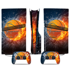 Fiery Basketball-Themed PS5 Pro Skin Sticker – Stylish Console & Controller Wrap