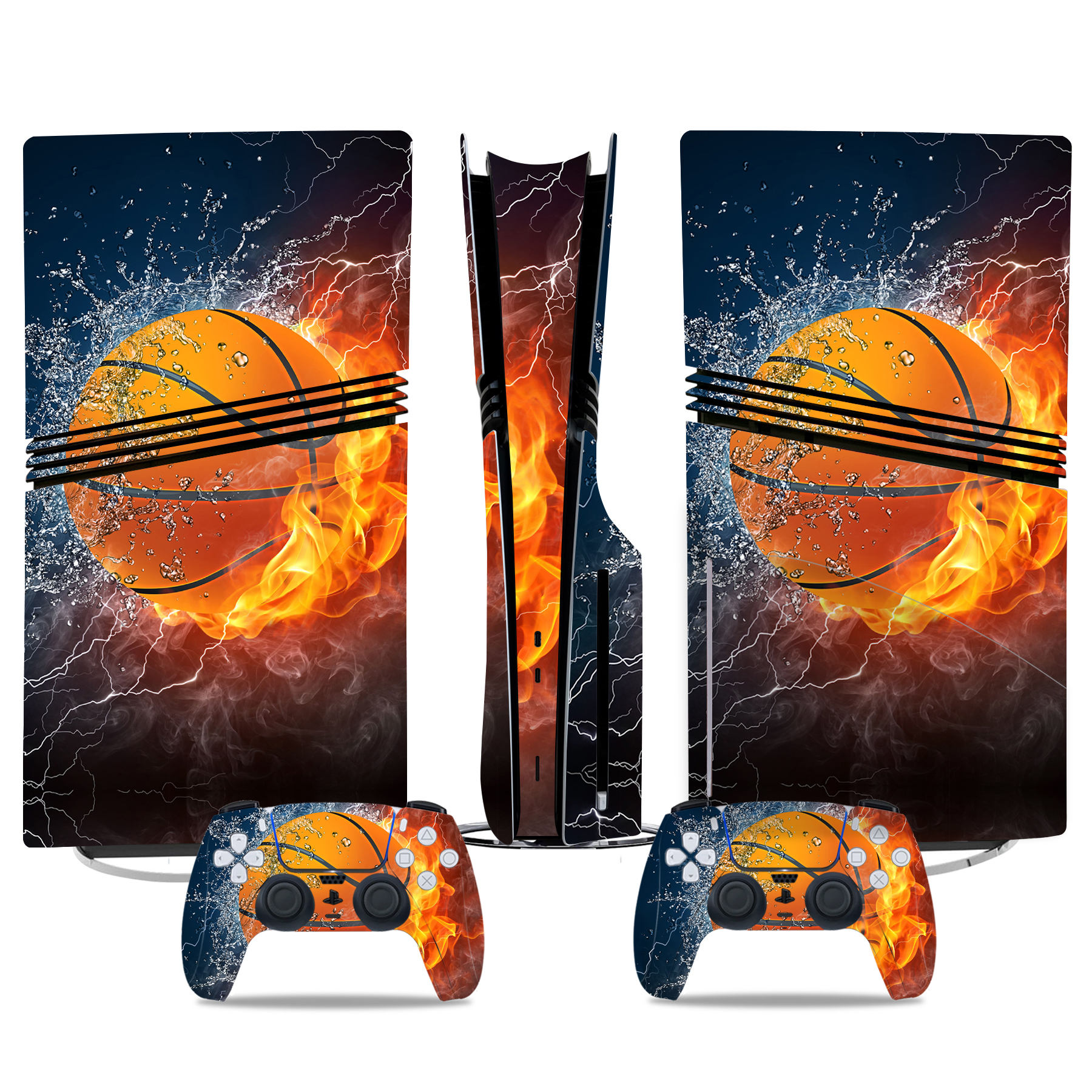 Fiery Basketball-Themed PS5 Pro Skin Sticker – Stylish Console & Controller Wrap