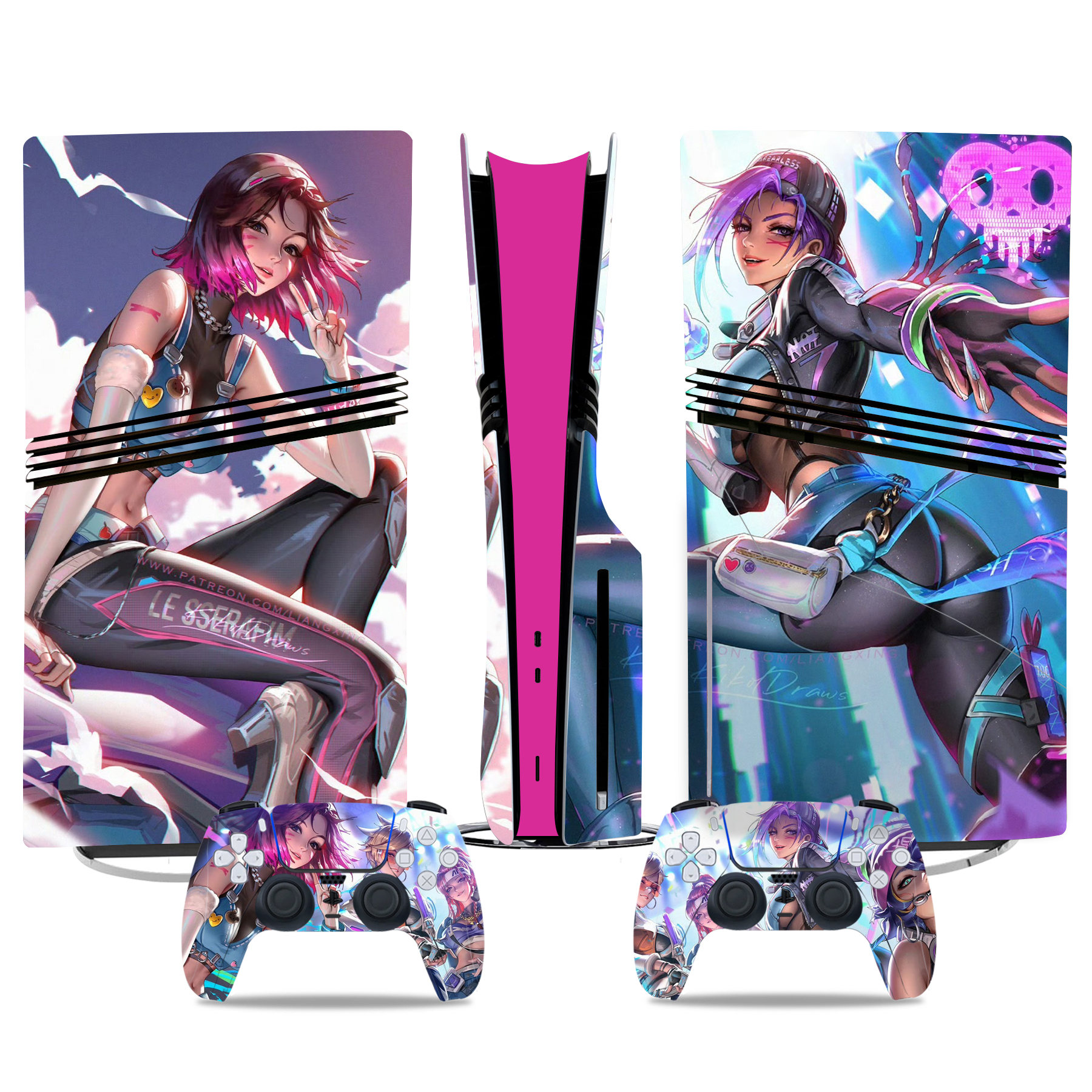 Stylish Anime Girls-Themed PS5 Pro Skin Sticker – Vibrant Console And Controller Wrap
