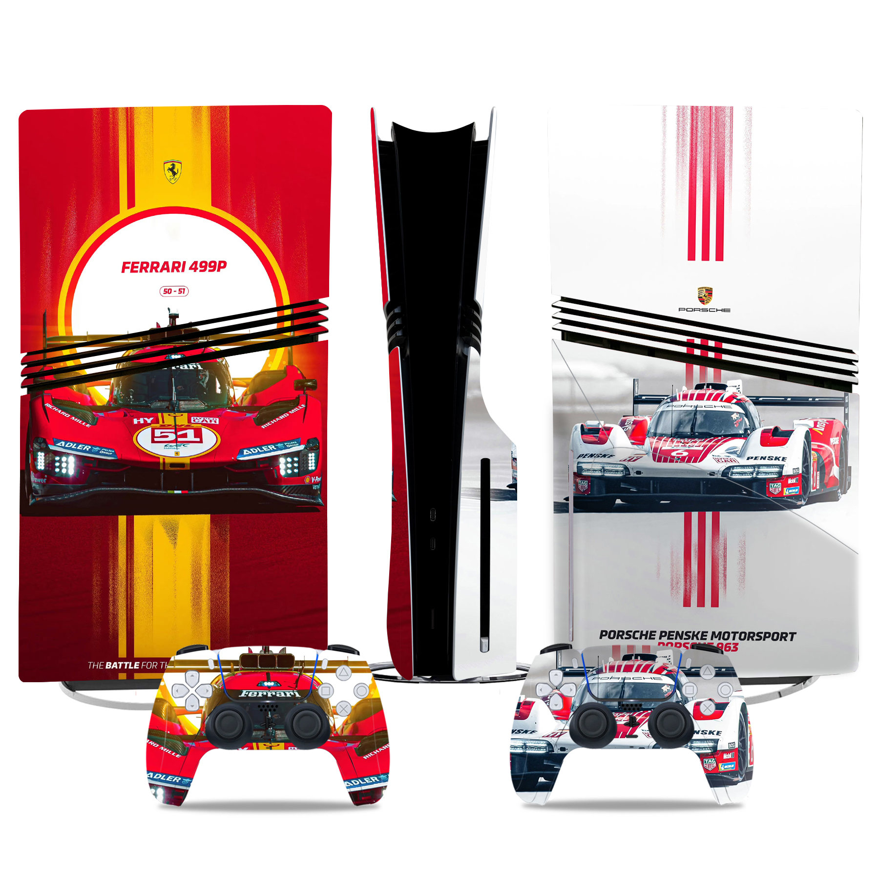 Ferrari And Porsche Racing-Themed PS5 Pro Skin Sticker – Premium Console And Controller Wrap